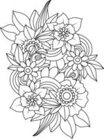 doodle de flores dibujadas a mano sobre fondo blanco para adultos libro para colorear vector