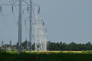 Assembly and installation of new support  a power line photo