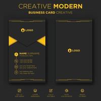 Vertical business card print template. Personal business card with company logo. Black and yellow colors. Clean flat design. Vector business card illustration. Business card mockup