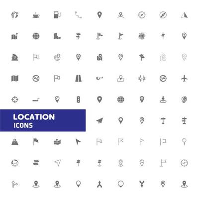 Location icons set. Navigation icons. Map pointer icons. Location symbols. Vector illustration
