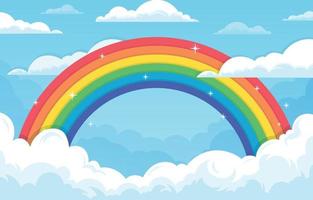 Colorful Rainbow Background with Clouds vector