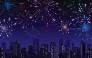 Fireworks in City Background with City Sky vector