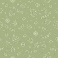 olive color seamless pattern with christmas elements vector