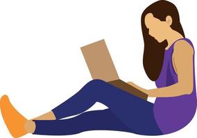 Girl Browsing Internet With Laptop Flat Vector