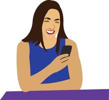 Happy girl Siting With Mobile Phone vector