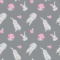 Seamless pattern with cute white rabbit and pink mushrooms vector