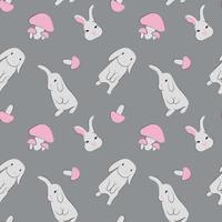 Seamless pattern with cute white rabbit and pink mushrooms vector