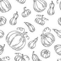 Seamless pattern with pumpkin. Hand drawn vector illustration. Farm market product, vegetable.