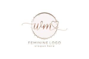 Initial WM handwriting logo with circle template vector logo of initial wedding, fashion, floral and botanical with creative template.