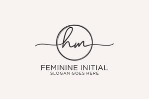 Initial HM handwriting logo with circle template vector logo of initial signature, wedding, fashion, floral and botanical with creative template.