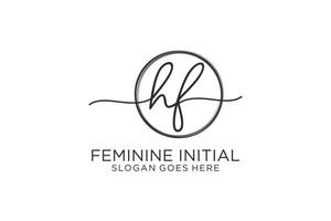 Initial HF handwriting logo with circle template vector logo of initial signature, wedding, fashion, floral and botanical with creative template.