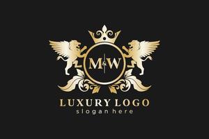 Initial MW Letter Lion Royal Luxury Logo template in vector art for Restaurant, Royalty, Boutique, Cafe, Hotel, Heraldic, Jewelry, Fashion and other vector illustration.