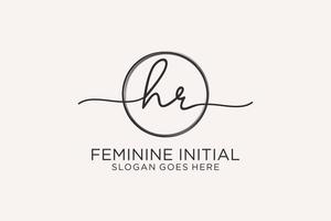 Initial HR handwriting logo with circle template vector logo of initial signature, wedding, fashion, floral and botanical with creative template.