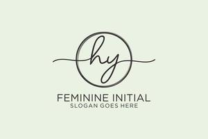 Initial HY handwriting logo with circle template vector logo of initial signature, wedding, fashion, floral and botanical with creative template.