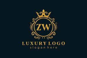 Initial ZW Letter Royal Luxury Logo template in vector art for Restaurant, Royalty, Boutique, Cafe, Hotel, Heraldic, Jewelry, Fashion and other vector illustration.