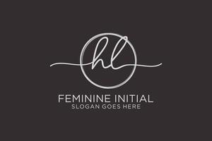 Initial HL handwriting logo with circle template vector logo of initial signature, wedding, fashion, floral and botanical with creative template.
