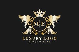 Initial ME Letter Lion Royal Luxury Logo template in vector art for Restaurant, Royalty, Boutique, Cafe, Hotel, Heraldic, Jewelry, Fashion and other vector illustration.