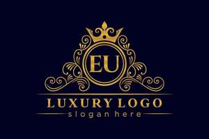 EU Initial Letter Gold calligraphic feminine floral hand drawn heraldic monogram antique vintage style luxury logo design Premium Vector