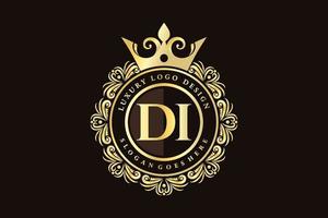 DI Initial Letter Gold calligraphic feminine floral hand drawn heraldic monogram antique vintage style luxury logo design Premium Vector