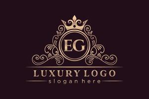 EG Initial Letter Gold calligraphic feminine floral hand drawn heraldic monogram antique vintage style luxury logo design Premium Vector