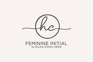 Initial HC handwriting logo with circle template vector logo of initial signature, wedding, fashion, floral and botanical with creative template.