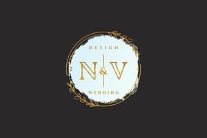 Initial NV beauty monogram and elegant logo design handwriting logo of initial signature, wedding, fashion, floral and botanical with creative template. vector