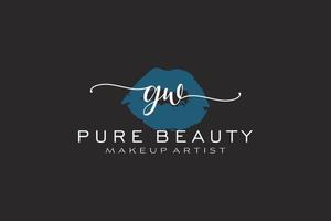 diseño de logotipo prefabricado inicial de labios de acuarela gw, logotipo para marca comercial de artista de maquillaje, diseño de logotipo de boutique de belleza rubor, logotipo de caligrafía con plantilla creativa. vector