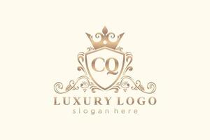 Initial CQ Letter Royal Luxury Logo template in vector art for Restaurant, Royalty, Boutique, Cafe, Hotel, Heraldic, Jewelry, Fashion and other vector illustration.