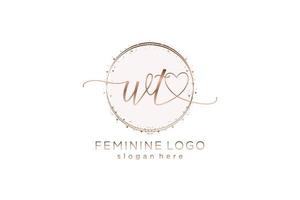 Initial WT handwriting logo with circle template vector logo of initial wedding, fashion, floral and botanical with creative template.