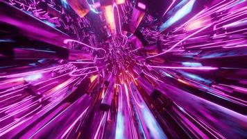 Flying through a circular tunnel with neon purple lights. Infinitely looped animation. video