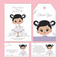 Baby girl shower invitation set with cute girl and white bunny vector