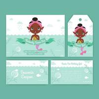 Birthday invitation set with cute glitter mermaid vector