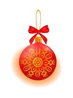 Christmas ball in red and gold colors. Holiday decoration template. vector