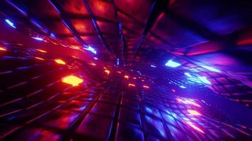 Fliegen durch einen futuristischen Tunnel mit Neonlichtern. Schleifenanimation 004 video