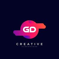 Elementos de plantilla de diseño de icono de logotipo de letra inicial gd con onda colorida vector