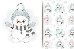 Seamless pattern with a cute snowman, vector illustration