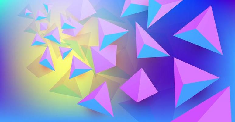 3D geometric background from flying triangles. Futuristic computer technology design.