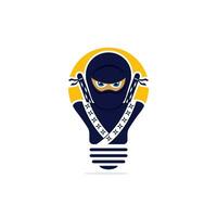 Light bulb ninja logo template. Creative idea vector design. Smart ninja logotype.