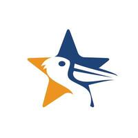 diseño de logotipo pelícano y vector estrella. emblema de ilustración vectorial de animal pelícano e icono de estrella.