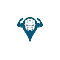 Brain with big muscles and GPS pointer shape vector logo design.