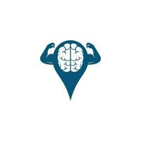 cerebro con grandes músculos y diseño de logotipo de vector de forma de puntero gps.