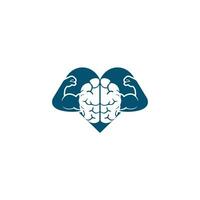 Strong brain vector logo design. high IQ concept. Brain with strong biceps.