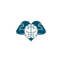 fuerte diseño del logotipo del vector cerebral. concepto de coeficiente intelectual alto. cerebro con fuertes bíceps.