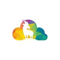 diseño de logo de cabra y nube. diseño de logotipo de vector de cabra de montaña.