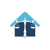 vector del logotipo de la ley con equilibrio judicial simbólico de la escala de justicia en un plumín. vector de logotipo para la ley, la corte, los servicios de justicia y las empresas.