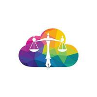 Law logo vector with judicial balance symbolic of justice scale in a pen nib. Logo vector for law, court, justice services and firms.