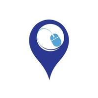Computer Mouse and map pointer logo combination. GPS locator and cursor symbol or icon. Unique pin and digital logotype design template. vector