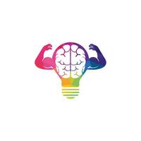 Brain with big muscles and bulb shape vector logo design. Brain and intellect power.