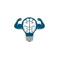 Brain with big muscles and bulb shape vector logo design. Brain and intellect power.