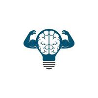 Brain with big muscles and bulb shape vector logo design. Brain and intellect power.